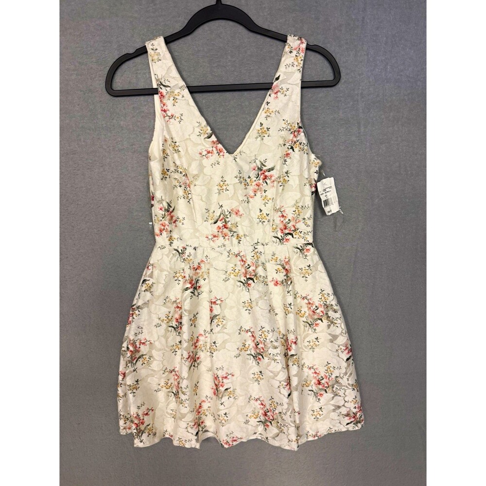 Crystal Doll White Floral V-Neck Sleeveless A-Line Short Dress Size S Zip